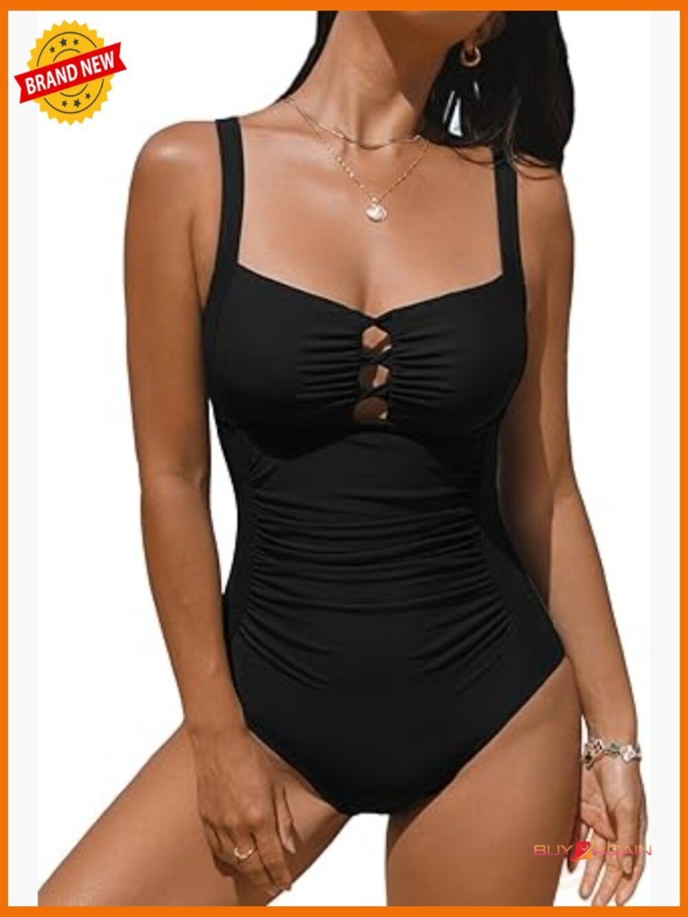 Women's One Piece Swimsuit Sweetheart Neck Ruched Front Keyhole Bathing Suit